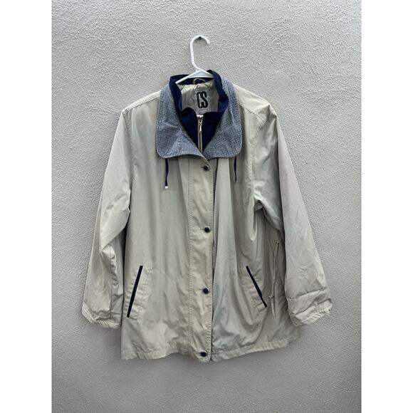 CS Signature Womens Jacket Size 1X Double Closure Cream Navy Blue Faux Mock Neck - Picture 1 of 15
